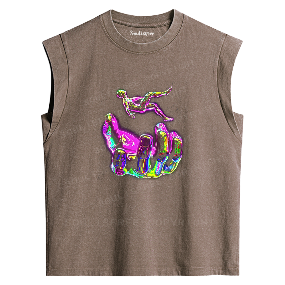 Soulisfree Holographic Hand & Figure Washed Tank Tops