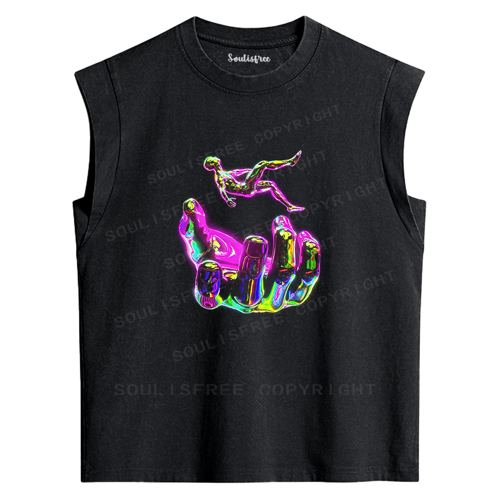 Soulisfree Holographic Hand & Figure Washed Tank Tops