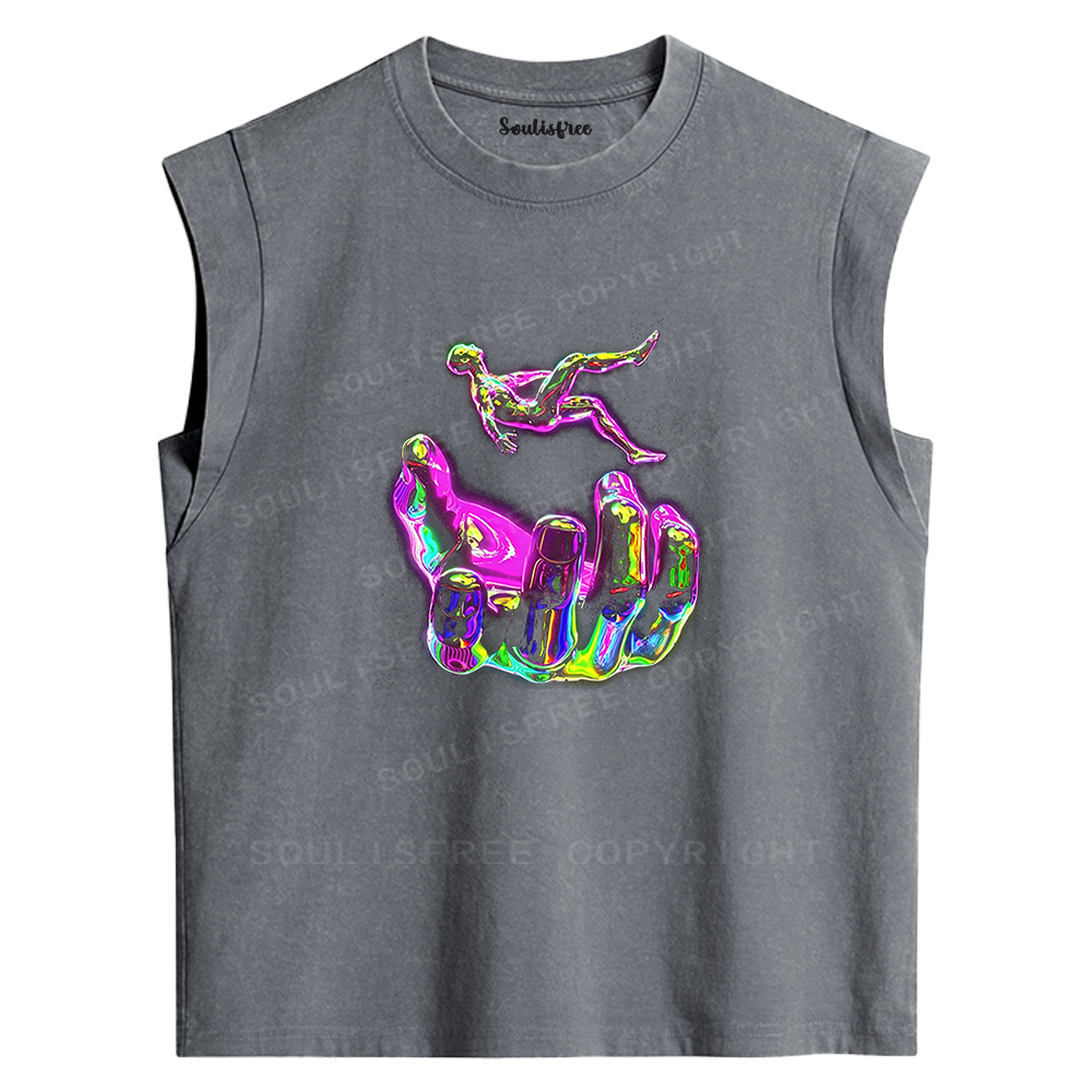 Soulisfree Holographic Hand & Figure Washed Tank Tops