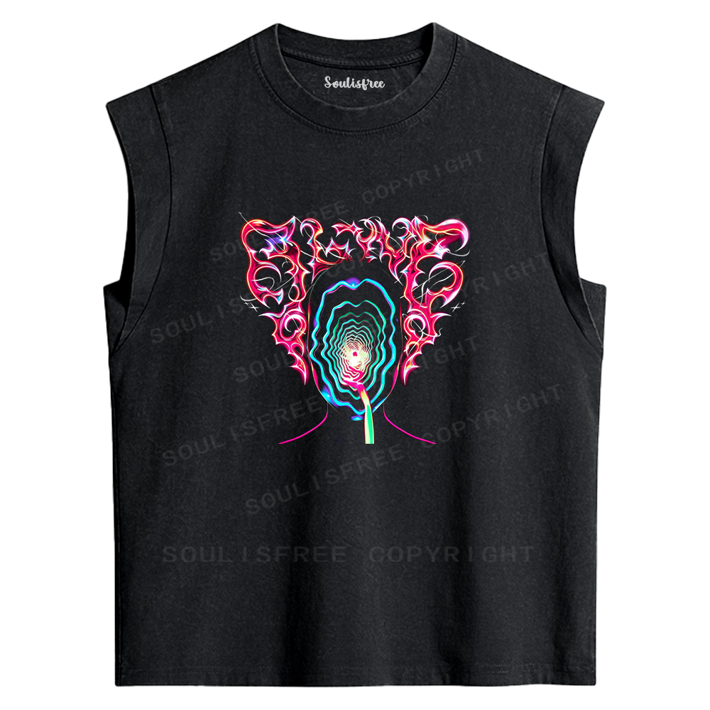 Soulisfree Psychedelic Vortex Mirror Washed Tank Tops