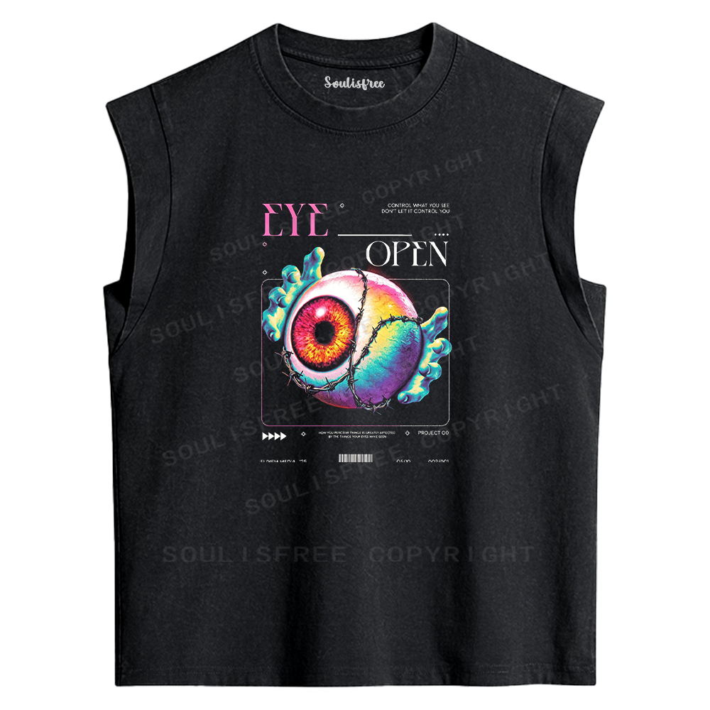 Soulisfree Surreal Eyeball Art Washed Tank Tops