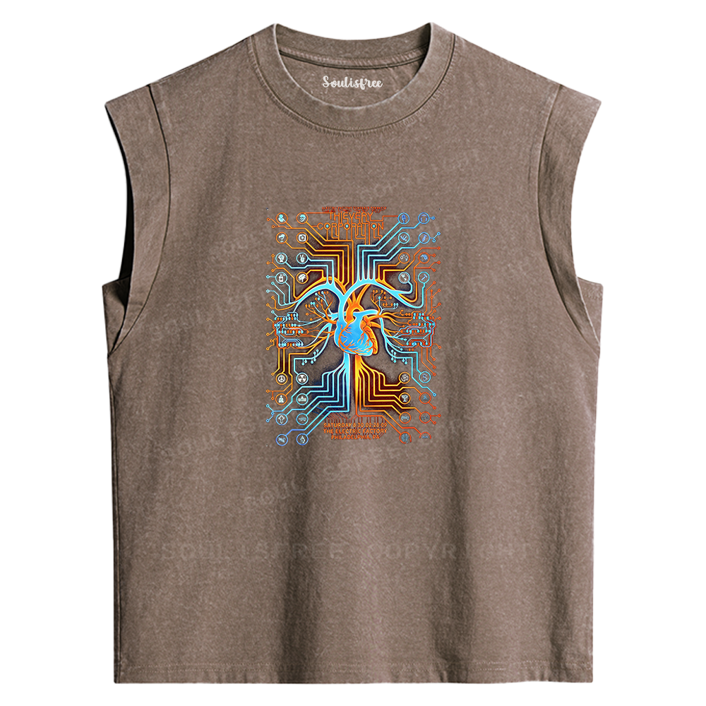 Soulisfree Cybernetic Heart Circuit Washed Tank Tops