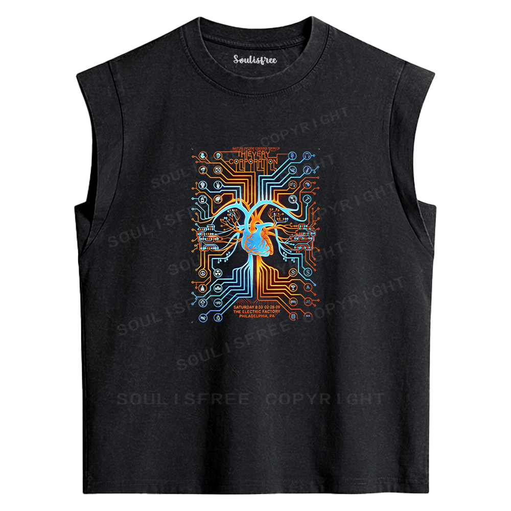 Soulisfree Cybernetic Heart Circuit Washed Tank Tops