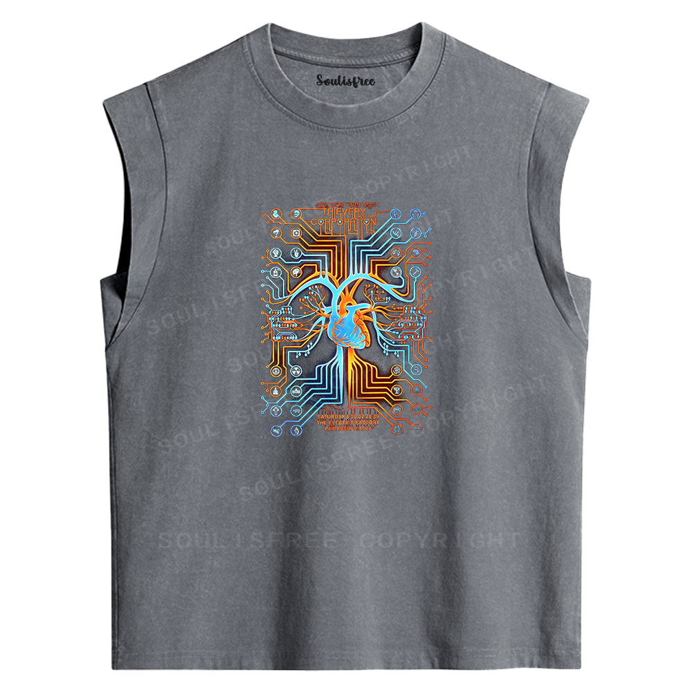 Soulisfree Cybernetic Heart Circuit Washed Tank Tops