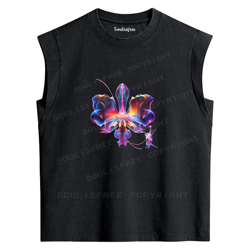 Soulisfree Holographic Flora Washed Tank Tops