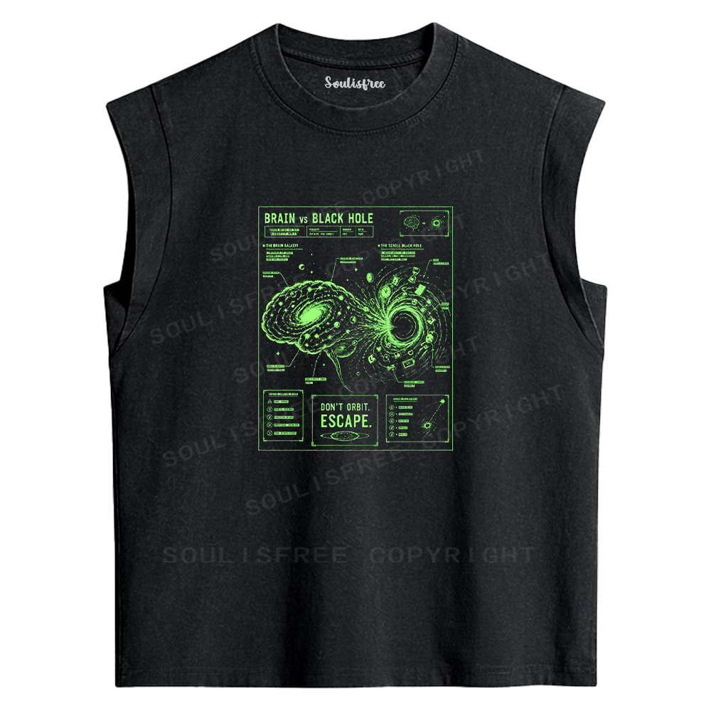 Soulisfree Neural Galaxy Black Washed Tank Tops