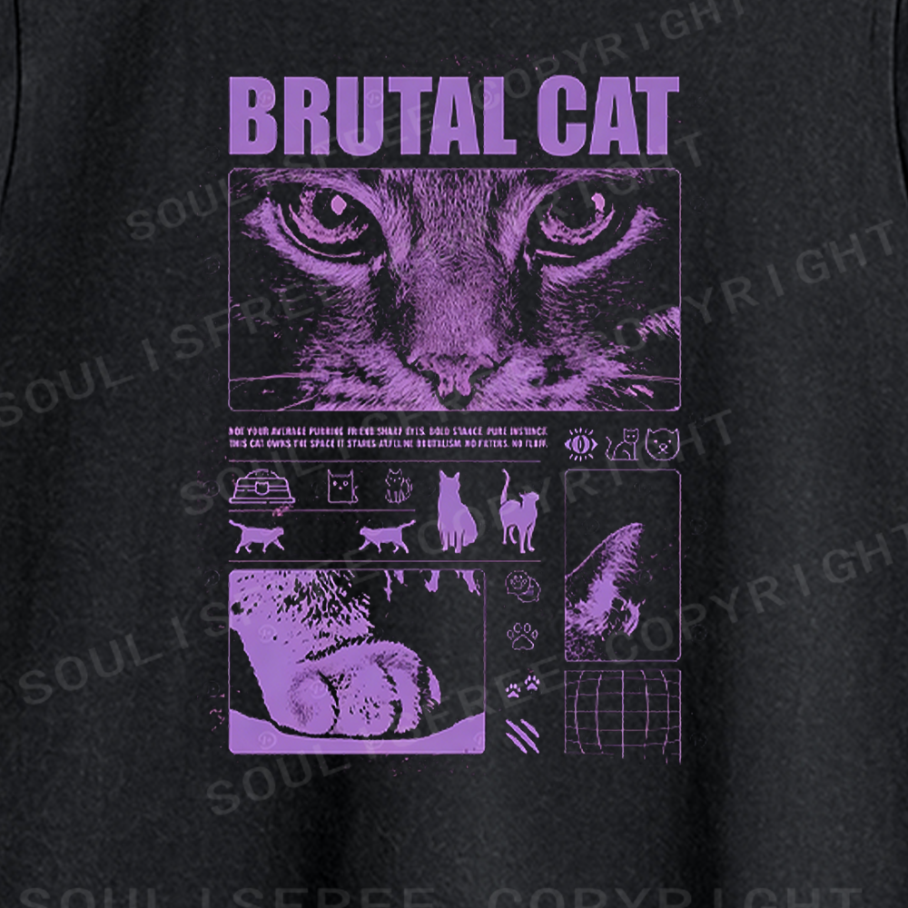 Soulisfree Brutal Cat Graphic Washed Tank Tops