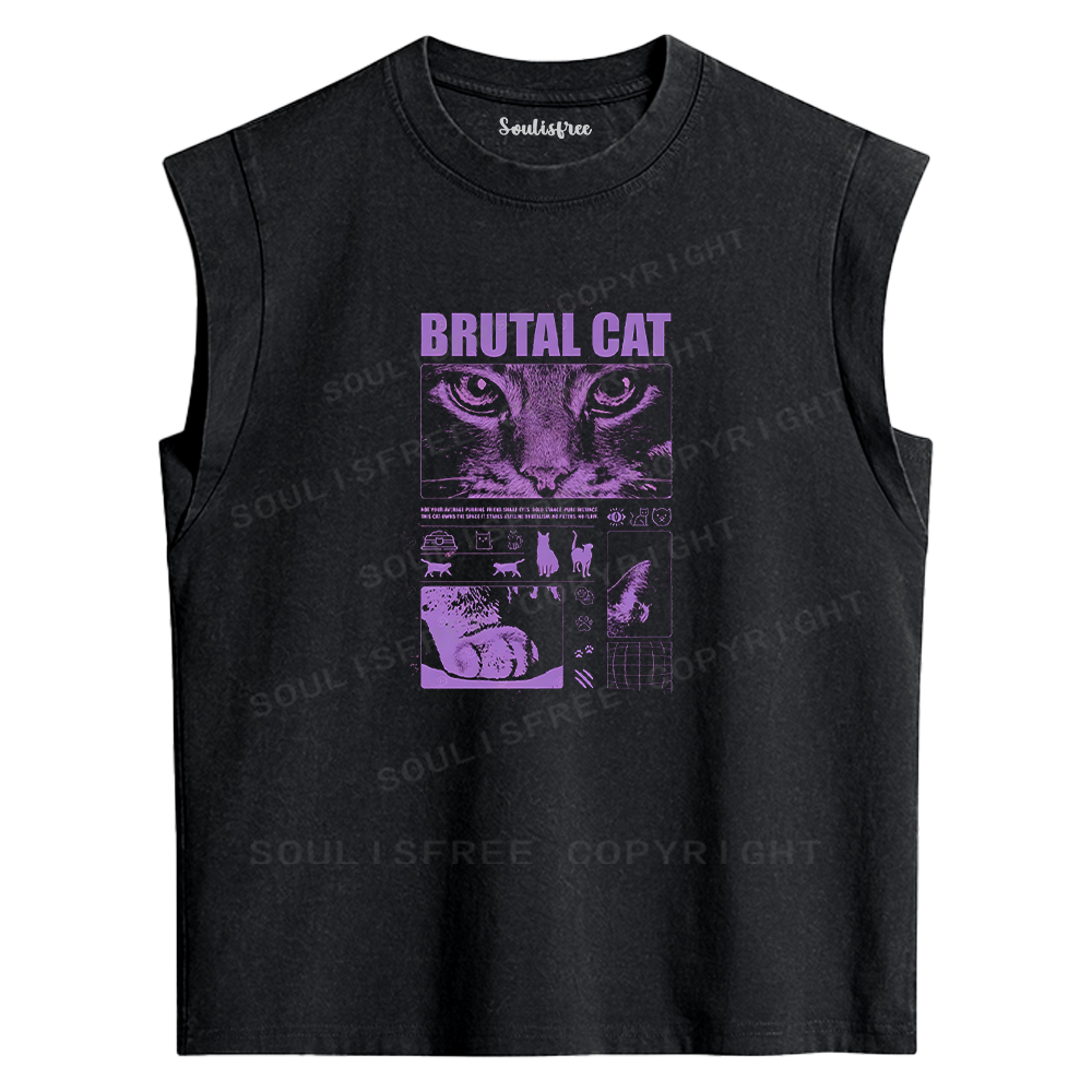 Soulisfree Brutal Cat Graphic Washed Tank Tops