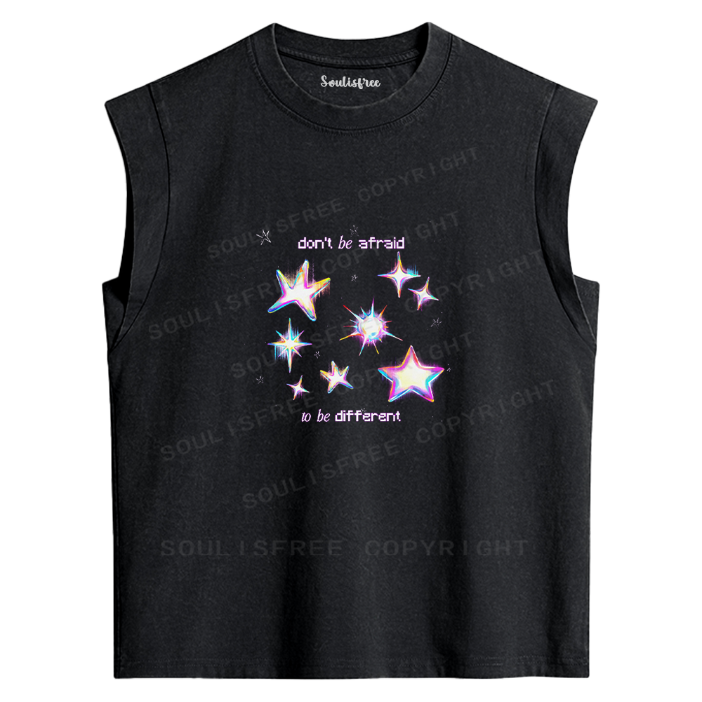 Soulisfree Don't Be Afraid Neon Star Washed Tank Tops