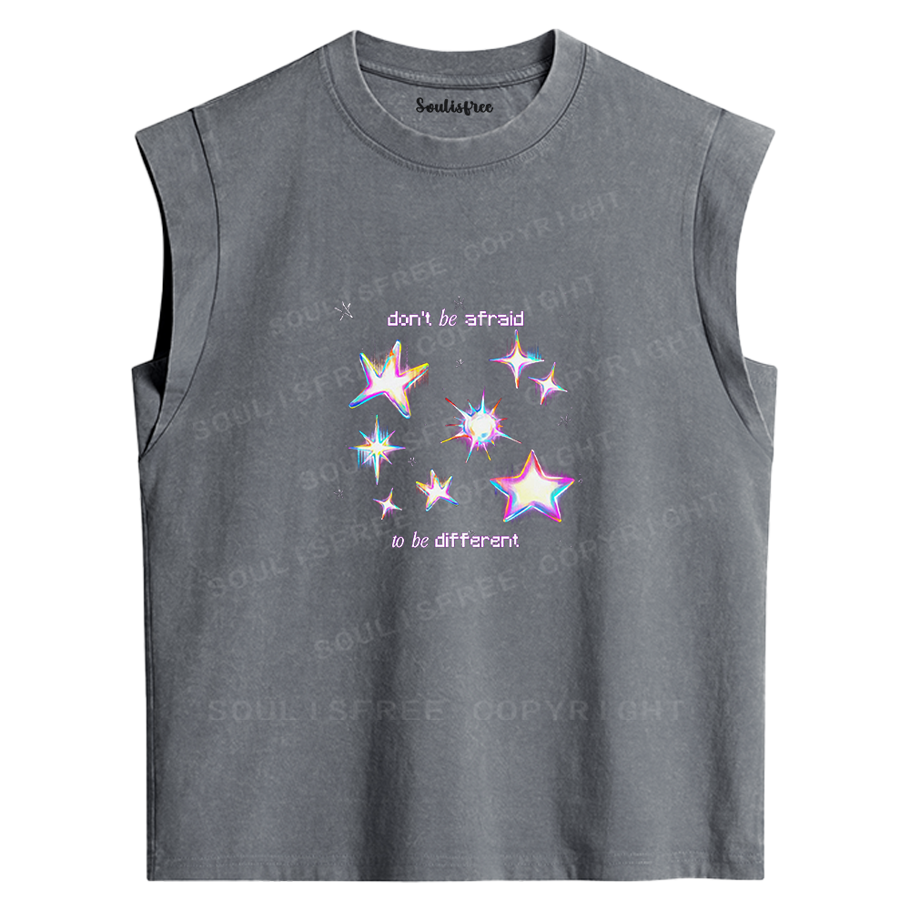 Soulisfree Don't Be Afraid Neon Star Washed Tank Tops