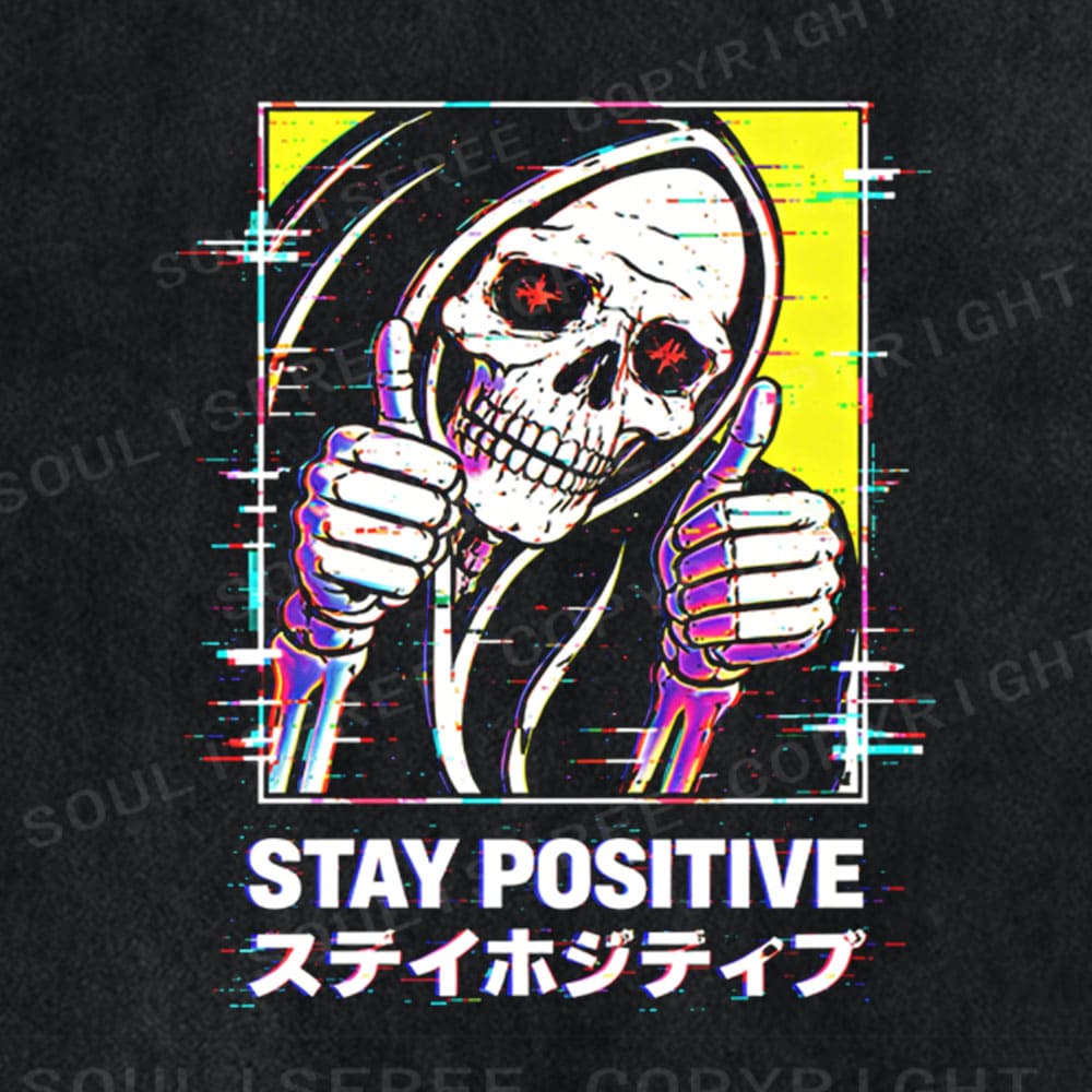Soulisfree Cyberpunk Grim Reaper Stay Positive Washed Tee