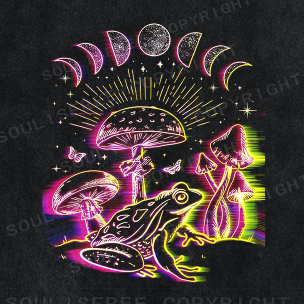 Soulisfree Psychedelic Moon Frog Illusion Washed Tee