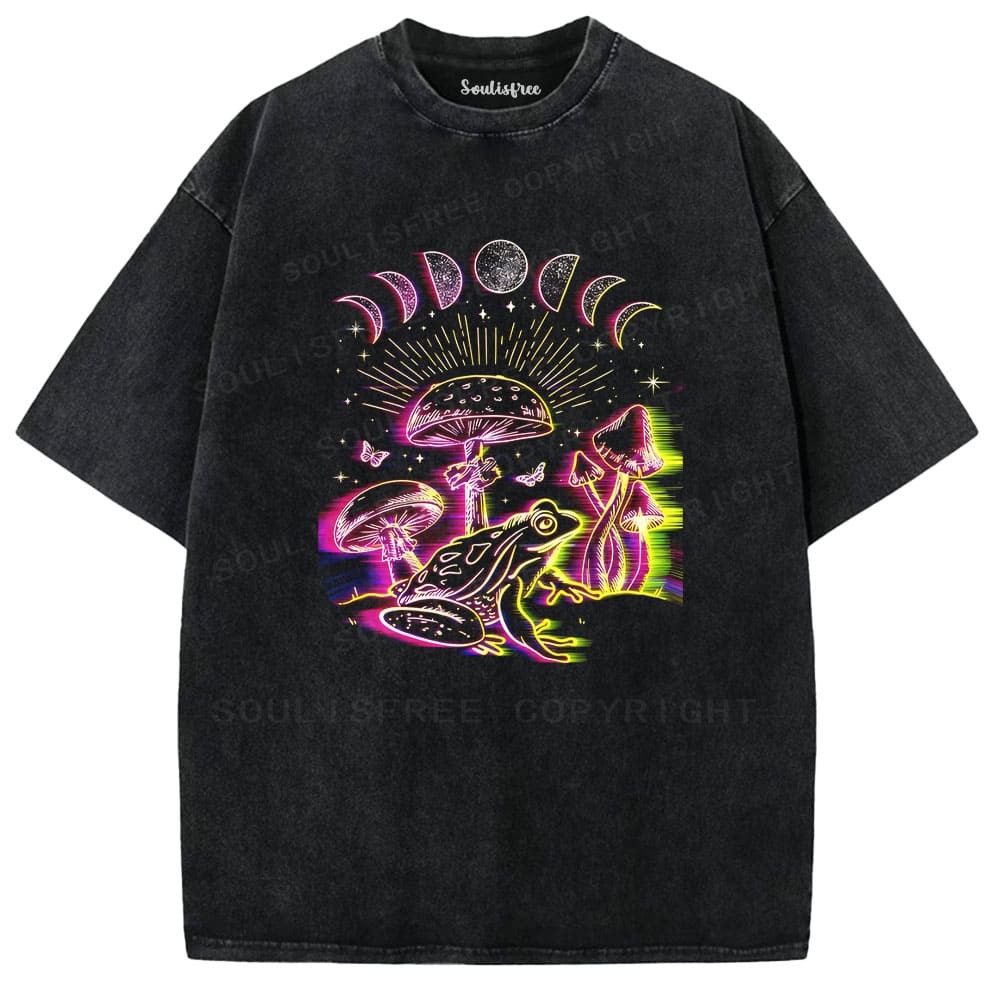 Soulisfree Psychedelic Moon Frog Illusion Washed Tee