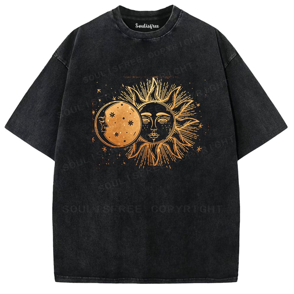 Soulisfree Celestial Gold Sun & Moon Washed Tee