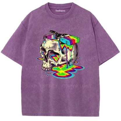 Soulisfree Rainbow Skull Paint Splash  Washed Tee