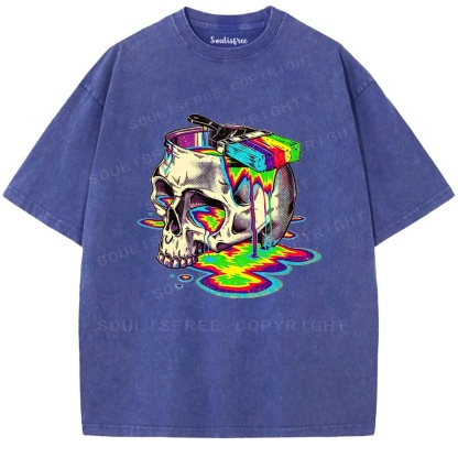 Soulisfree Rainbow Skull Paint Splash  Washed Tee