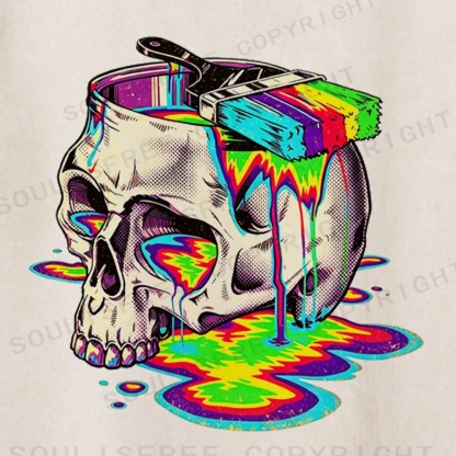 Soulisfree Rainbow Skull Paint Splash  Washed Tee