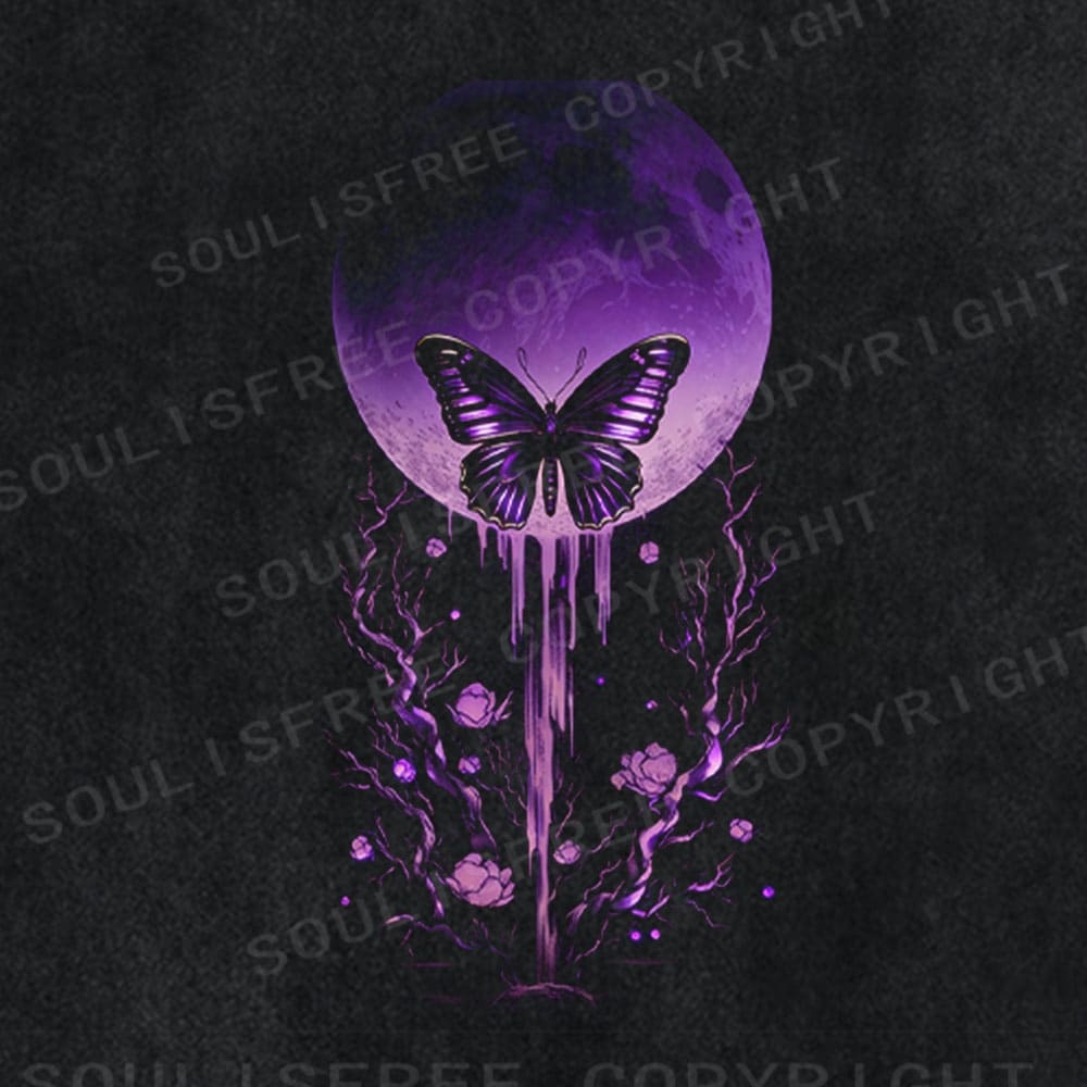 Soulisfree Purple Moon Butterfly Dreamscape Washed Tee