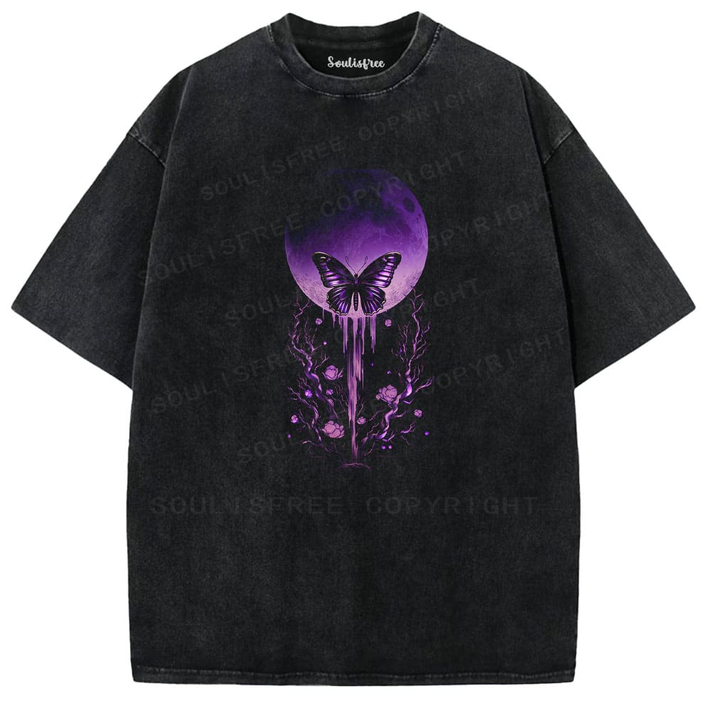 Soulisfree Purple Moon Butterfly Dreamscape Washed Tee