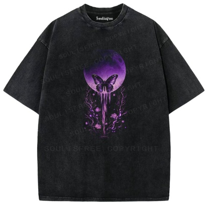 Soulisfree Purple Moon Butterfly Dreamscape Washed Tee
