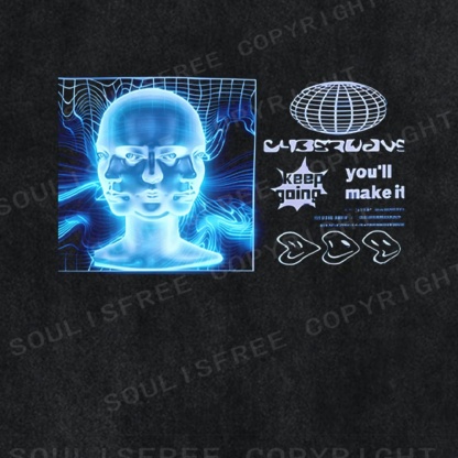 Soulisfree Cyberwave Digital Head Graphic Washed Tee