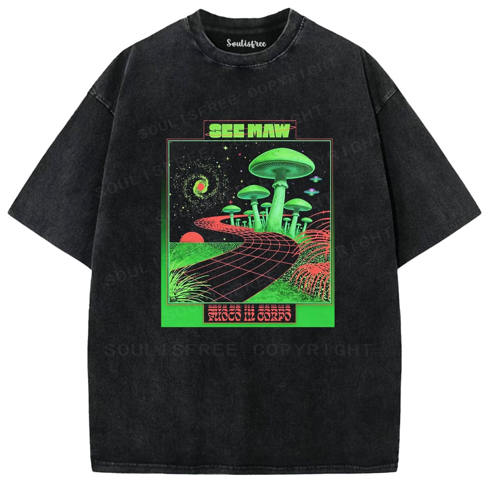Soulisfree Retro Sci-Fi Mushroom Landscape Washed Tee