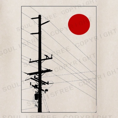 Soulisfree Minimalist Red Sun & Power Pole Washed Tee