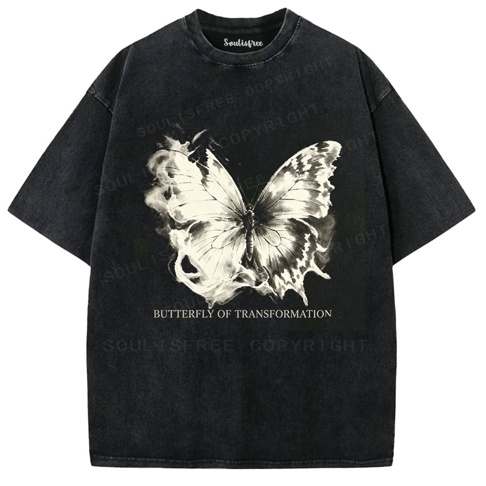 Soulisfree Ink Wash Transformation Butterfly Vintage Washed Tee