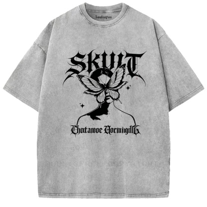 Soulisfree Gothic Butterfly Skull Vintage Washed Tee