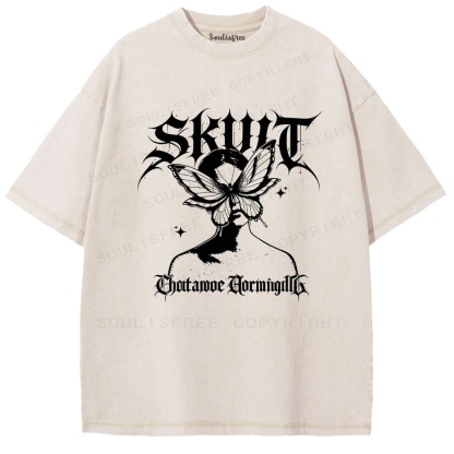 Soulisfree Gothic Butterfly Skull Vintage Washed Tee
