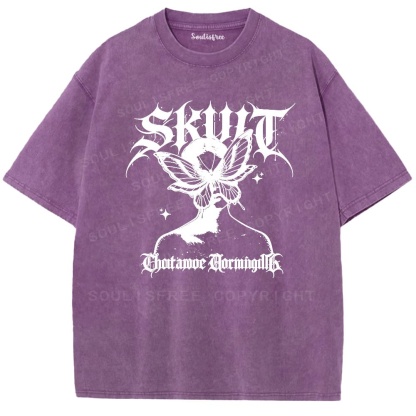 Soulisfree Gothic Butterfly Skull Vintage Washed Tee