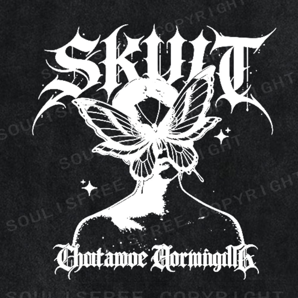 Soulisfree Gothic Butterfly Skull Vintage Washed Tee