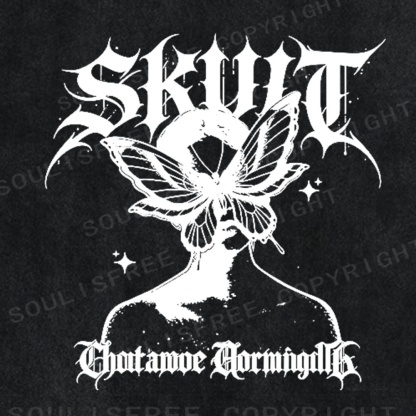 Soulisfree Gothic Butterfly Skull Vintage Washed Tee
