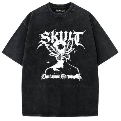 Soulisfree Gothic Butterfly Skull Vintage Washed Tee
