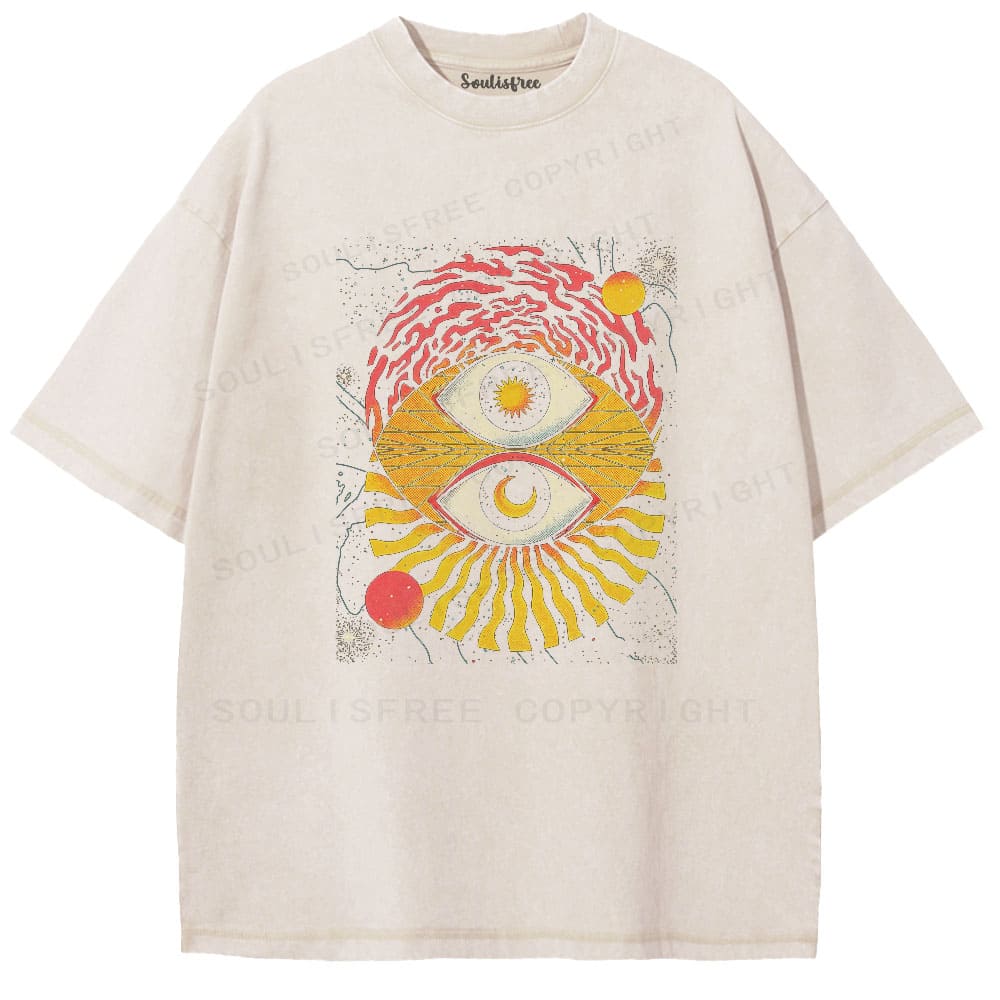 Soulisfree Solar Lunar Duality Cosmic Statement  Washed Tee