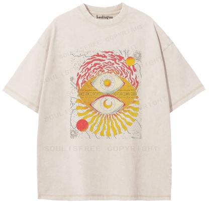 Soulisfree Solar Lunar Duality Cosmic Statement  Washed Tee