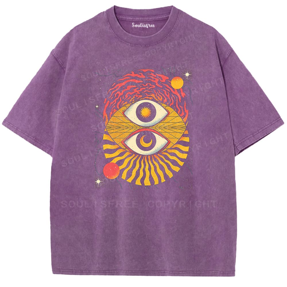 Soulisfree Solar Lunar Duality Cosmic Statement  Washed Tee