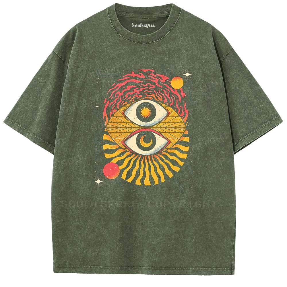 Soulisfree Solar Lunar Duality Cosmic Statement  Washed Tee