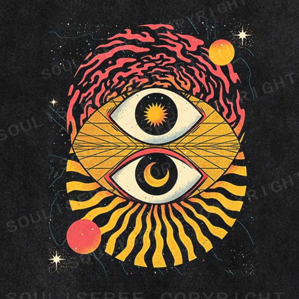 Soulisfree Solar Lunar Duality Cosmic Statement  Washed Tee