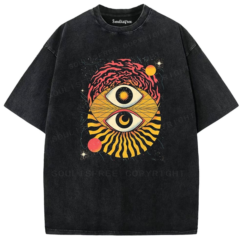 Soulisfree Solar Lunar Duality Cosmic Statement  Washed Tee
