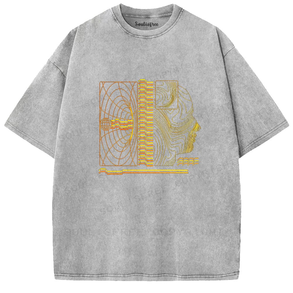Soulistree Golden Wireframe Head Washed Tee