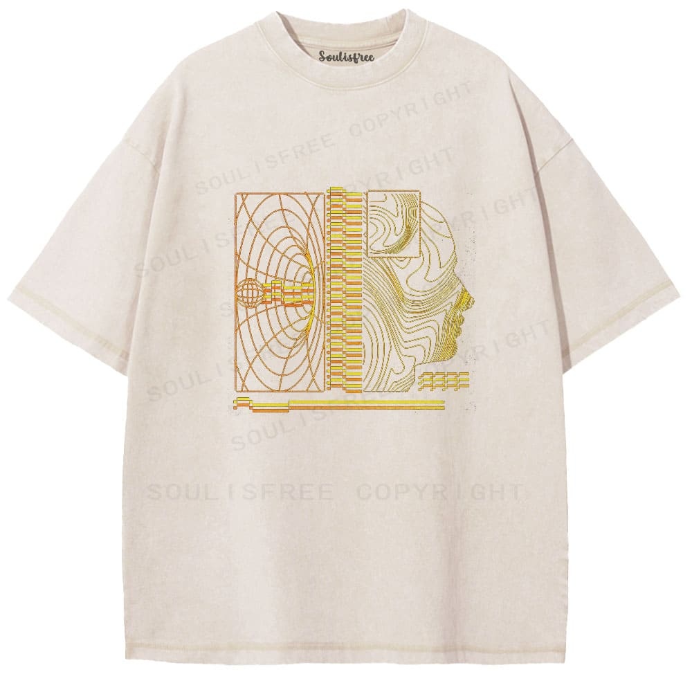 Soulistree Golden Wireframe Head Washed Tee