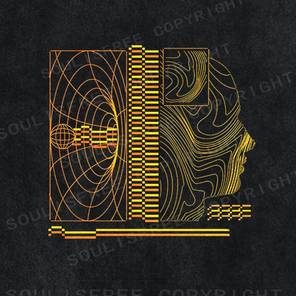 Soulistree Golden Wireframe Head Washed Tee