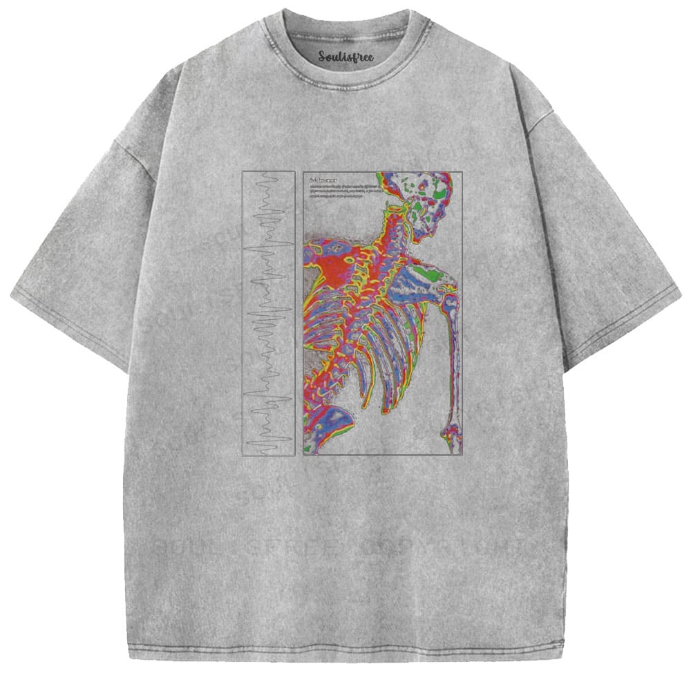 Soulistree Colorful Skeleton ECG Washed Tee