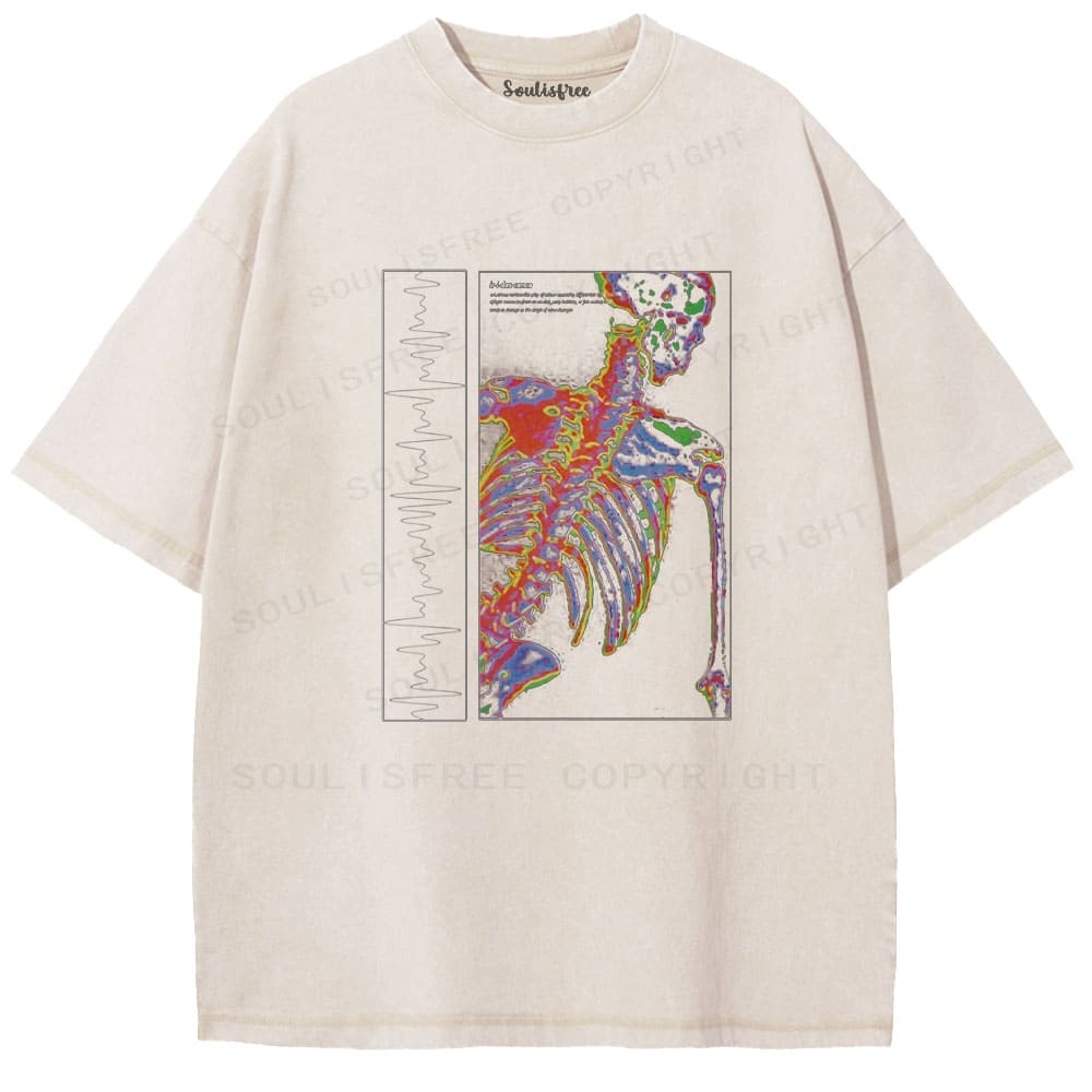 Soulistree Colorful Skeleton ECG Washed Tee