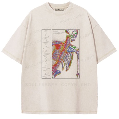 Soulistree Colorful Skeleton ECG Washed Tee