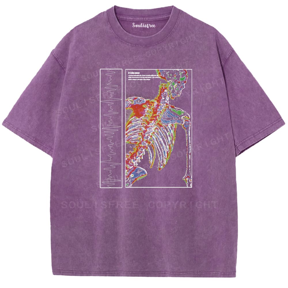 Soulistree Colorful Skeleton ECG Washed Tee