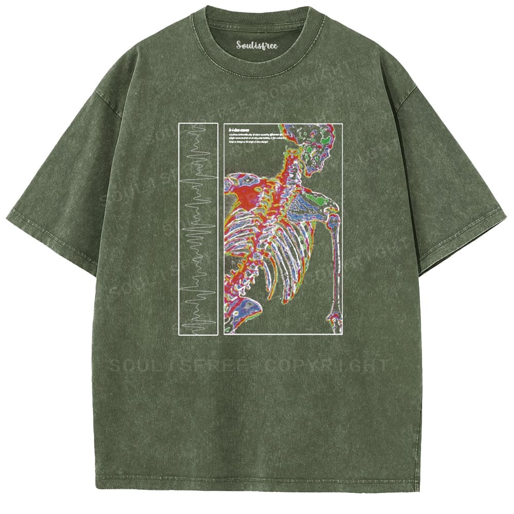 Soulistree Colorful Skeleton ECG Washed Tee