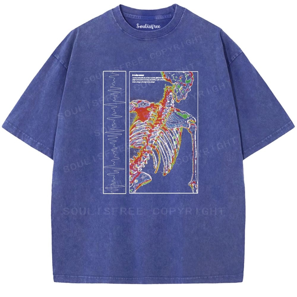 Soulistree Colorful Skeleton ECG Washed Tee