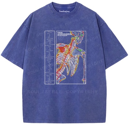 Soulistree Colorful Skeleton ECG Washed Tee